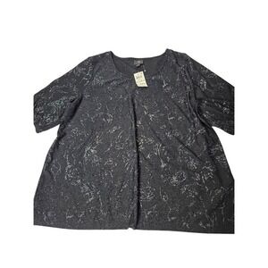 JM Collection Black Metallic Floral 3/4 Sleeve Top Women's Plus Size XXL NWT